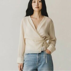 Zara Cream Sheer Wrap Blouse